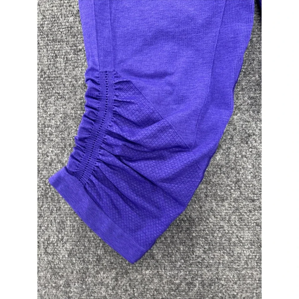 Lululemon Seamless Crop Leggings Womens Size 6 Purple Ruched Mesh Yoga Capri